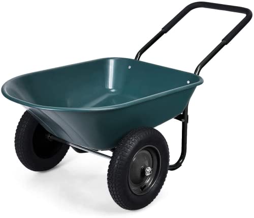2-Wheeled Garden Wheelbarrow, Heavy Duty Garden Cart, Easy Loading and Dumping Utility Wagon for Outdoor Lawn Yard Farm Ranch, Green - color: Green
