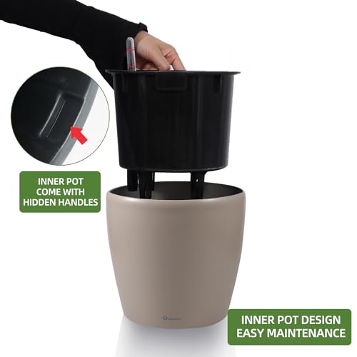 Dexceder 9x8 Self Watering Planter (Taupe Matte) - color: Taupe, size: 9x8