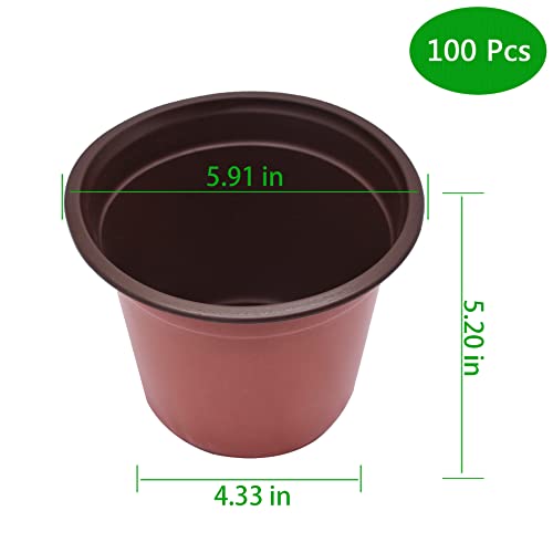 HOSTIC 5.9 Inch Nursery Pot Seedling Pot Plant Container Seed Starting Pots Multipurpose Plastic Pots 100 Packs - size: 5.9 Inch