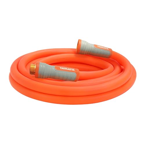 YAMATIC Flexible Garden Hose 5/8" x 15ft, 360° Swivel Handle, Burst 600 PSI - color: Orange, size: 15' (feet) Male to Female with Swivel