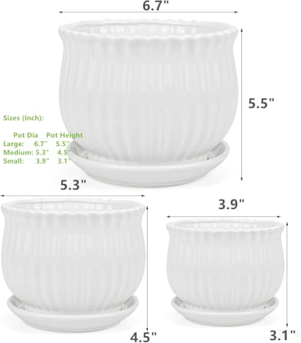 Yesland 3 Pack Ceramic Planter Pots, 3.9"/5.3"/6.7" Modern Round Flower Pots with Drainage Holes & Saucers, Small Indoor Planters for Succulent Cactus, Home Decor Gift