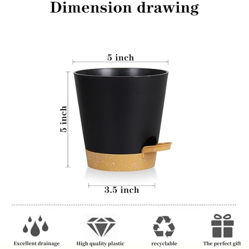 5 Pack 5 Inch African Violet Pots Self Watering, Self-Watering Planters with Drainage Holes & Reservoir, Black Brown Plastic Pots for Indoor Outdoor Plants, Succulents & Flowers - color: Black Brown, size: 5 inch 5 pcs