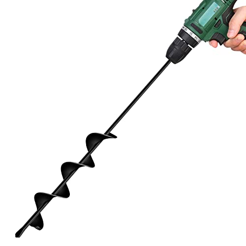 LONGRUN Auger Drill Bit for Planting, Garden Spiral Hole Drill for 3/8” Hex Drive Augers, Solid Shaft Hole Digger Easy Rapid Planter for Planting Trees, Bulbs, Seedlings-2.4"x22.84" - color: Black, size: 2.4 Inch