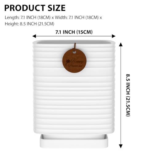 7.1 Inch White Ceramic Planter with Drainage and Saucer - color: Matte White, size: Large