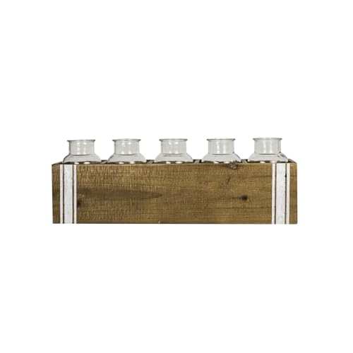 Foreside Home and Garden Ticking Stripe 5 Bud Vase Holder Glass Wood & MDF by Foreside Home & Garden