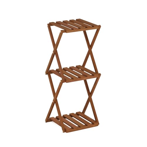 Furinno TIOMAN Outdoor Tool-Free 3-Tier Patio Table, Natural - size: 3-Tier Foldable Side Table