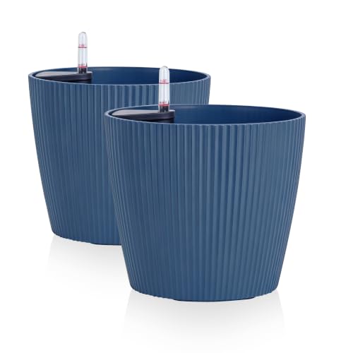 Dexceder 9x8 Self Watering Planters Indoor (2 Pack, Deep Blue) - color: Deep Blue, size: 9x8
