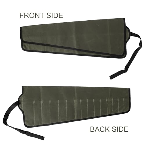 Chisel Roll,6 Pockets Roll Up Tool Pouch,Waxed Canvas Small Tool Roll Organizer and Wrench Roll Up Pouch,Store Chisel,Wrench,Pliers,Carving Knife (Army Green -3) - color: Army Green -3