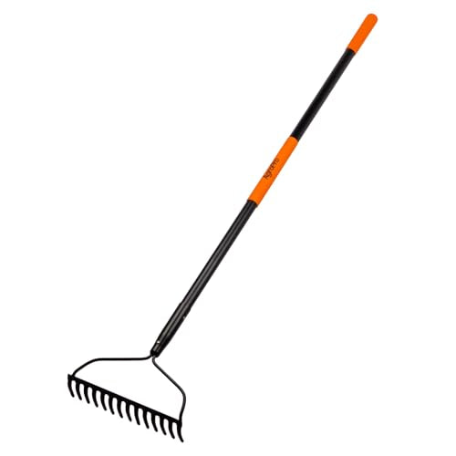 Garden Rake for Lawn Heavy Duty, 14 Tines Metal Rake with Thick Fiberglass Handle, 58 Inches