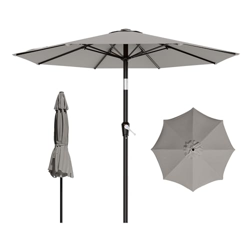 AreShark 9FT Outdoor Patio Umbrella with Tilt and Crank, Light Gray - color: Light Gray, size: 9ft