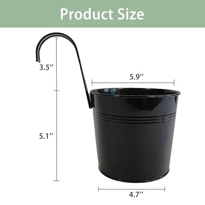 4 Pack Hanging Metal Railing Planters 6" with Detachable Hooks, Black - color: Black, size: 5.9"- 4 Pack