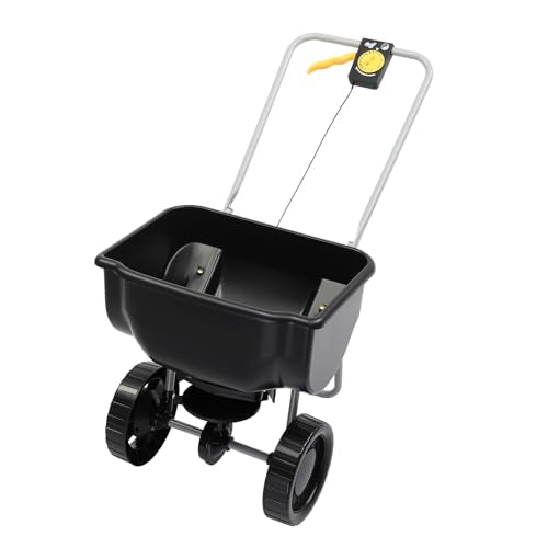 VINGLI 70lbs Fertilizer Spreader with 15 Adjustable Drop Rate, Pre-Assembled Walk-Behind Seed Spreader, with 9" Tire for Multi-Terrain, Broadcast Spreader for Lawn Care & Seed Spreading