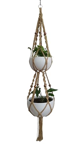 65 Inch Macrame Plant‑Hanger, Jute‑Rope Hanging‑Planter for 8‑10‑Inch Pots