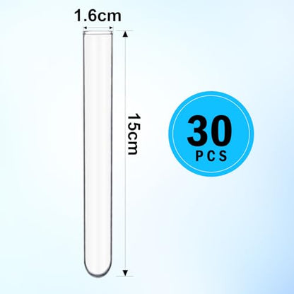 30Pcs 15ml Clear Plastic Test Tubes for Plant Propagation, Hydroponic Flower Vases, Round Bottom Tubes for Science Experiments, Candy Beads Storage, Home Office Wall Decor (5.9", 0.63" Dia)