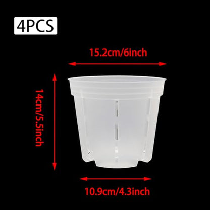 Orchid Pot with Drainage Holes, 4 Pack 6 Inch Clear Plastic Breathable Slotted Pots for Repotting-Root Control Planter-Sturdy Plastic Plant Pot for Butterfly Orchid, Hydroponics, Indoor & Outdoor - size: 6 Inch 4Pcs