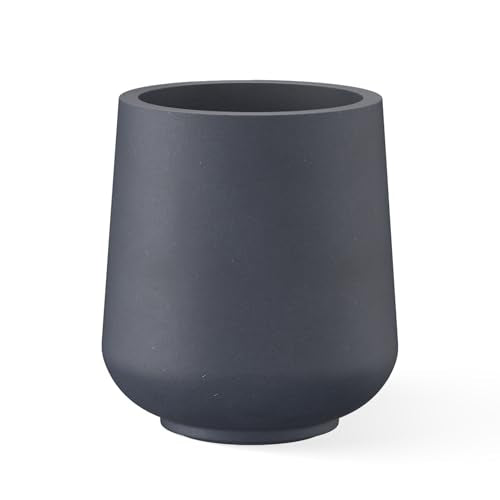 Kante 17.3" Tall Round Curved Concrete Planter, Charcoal Floor Pot - color: Charcoal, size: 15.3" D