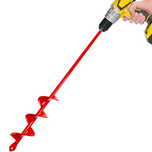 Auger Drill Bit for Planting 1.6"x16.5" Garden Spiral Drill Bit,Heavy-Duty Bulb Auger, Post Hole Digger for 3/8” Hex Driver Drill Solid Shaft - size: 1.6"x16.5"-red