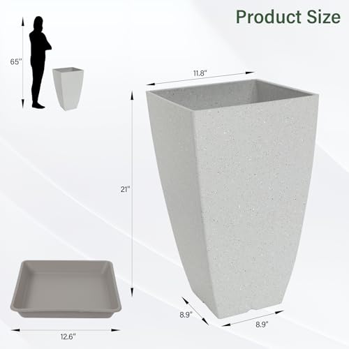 Neoaider Set of 2 Tall Planter, 21 inch Large Plastic Planter, Bluish Gray - color: Bluish-gray