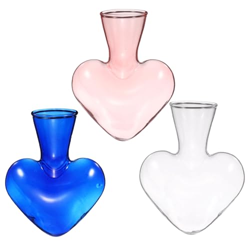 M METERXITY 3-Pack Propagation Vases, Heart-Shaped Glass Propagation Stations for Indoor Plants/Desktop Decor/Home Garden, Plants Terrariums Hydroponic Vases [Clear/Pink/Blue] - color: Clear/Pink/Blue