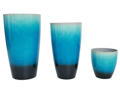 24,21,11 Inch Large Plastic Planters with Drainage Hole and Saucer - Set of 3 Tall Plant Pots Indoor Flower Pot Tall Round Planters Outdoor Large Tall Planter - color: Blue Black Gradient