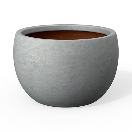 Kante Pale Gray Concrete Planter 15.7" Dia All-Weather Round Accent Pot - color: Concrete Gray, size: 15.7-Inch Dia