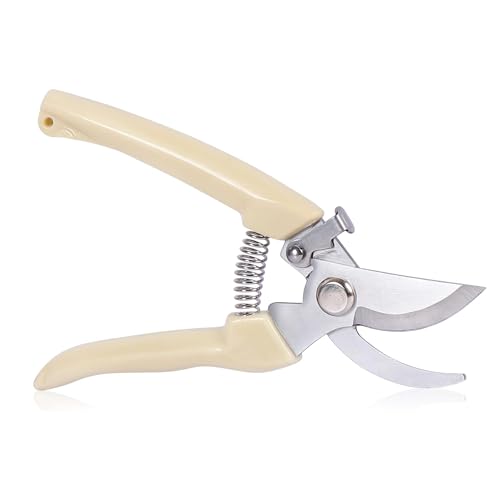 Curved Blade Stainless Steel Pruning Shears for Garden - Heavy Duty Branch Cutter with PP Grip, Ideal for Trimming Plants and Flowers - color: Beige, size: Bend mouth