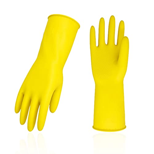 Vgo... Latex Reusable Household Gloves,Cleaning Gloves,Long Cuff (HH4601,L) - color: Yellow, size: Large
