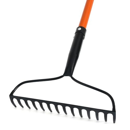 Ironton Bow Rake, 14 Tines, 52in.L Fiberglass Handle, 13.78in.W Carbon Steel Head