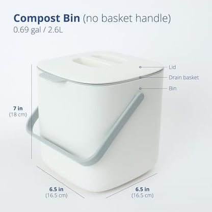 Blue Ginkgo Kitchen Compost Bin, 2.6L Countertop Compost Bin, White - color: White, size: 0.69 gal / 2.6 L (Single Handle)