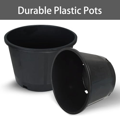 Plant Nursery Pot 10-Pack 5 Gallon Short Plastic Garden Planter Pots Flower Seedling Injection Molded Container Seed Starting Pot Set for Indoor Outdoor Plants Seedlings Vegetables Black - size: Short 5 Gallon