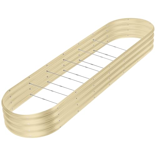 Land Guard 8×2×1ft Galvanized Raised Garden Bed Kit, 108 Gallon Capacity Raised Garden Boxes Outdoor, Oval Metal Raised Garden Beds for Vegetables, Cream Yellow(with 10 Connecting rods) - color: Cream Yellow, size: 8x2x1ft