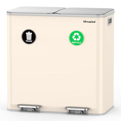 Lovewind Trash Can, 2 x 10.5 Gallon (2 x 40 L) Garbage Can for Kitchen Dual Compartment Recycling Kitchen Step Trash Bin, Stainless Steel Trash and Recycle Bin Combo with Soft-Close Lid, Apricot - color: Apricot