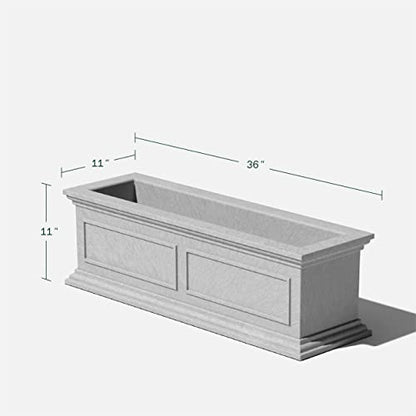 Veradek Brixton Series Window Box Planter - Rectangular Outdoor Planter - color: Gray, size: 11"H x 11"W x 36"L