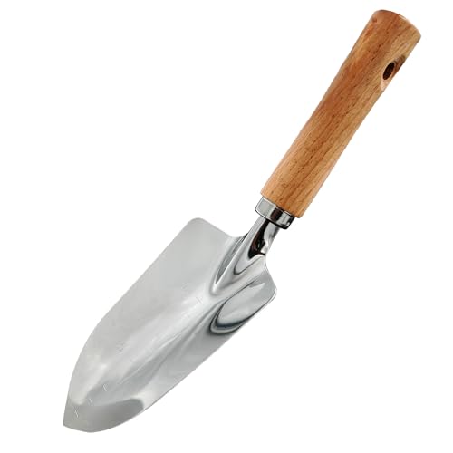 Garden Tool Shovel for Digging Gardening Trowel for Lawn Planting Stainless Steel Spade Wooden Handle Anti Slippery - color: Silver Wooden Handle