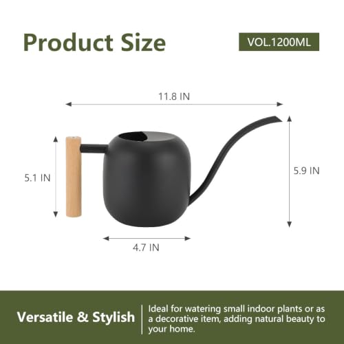Watering Can 45 oz Long Spout Wooden Handle Stainless Steel