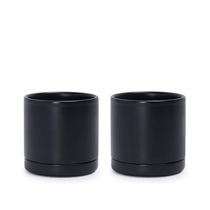 D'vine Dev 2-Pack Ceramic Pots with Saucers, Black, 3.5 in, 94-V-A-2 - color: Black, size: 3.5 Inch
