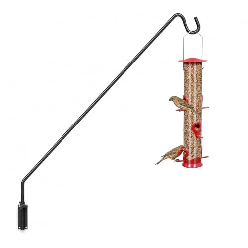 MIXXIDEA Heavy Duty Extended Reach Wall Mounted Deck Hook Wall Pole,Bracket Direction and Length Adjustable Plant Bracket for Bird Feeders, Planters, Suet Baskets, Lanterns, Wind Chimes,Black - size: 43in Long Wall Mounted Hook-1 Pack