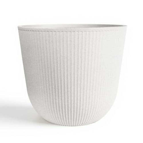 Worth Garden Round Large Planter Pot 1-Pack - 17.5" Dia x 15.5" H - Durable Plastic White Plant Tree Pots with Vertical Stripe Textured Finish, Drainage Hole for Indoor, Outdoor, Front Porch, Patio - color: White, size: 1-Pack