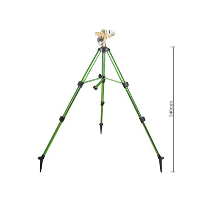 Heavy-Duty Brass Impact Sprinkler on Tripod Base, 360 Degree, 50 Feet Large Area Coverage, Adjustable Water Sprinkler, 3/4 Inch Connector Extension Legs Flip Locks