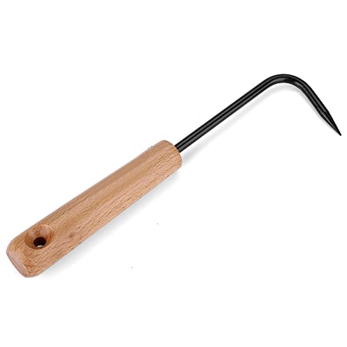 Iron Garden Claw Hand Tool, Single Claw Bonsai Root Rake with Wooden Handle, Multifunction Root Pick Rake for Digging, Weeding, Loosening, 2.36x8.66in