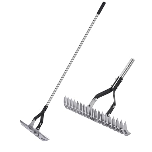 YEELOR Thatch Rake with 15‑inch Rake Head and Long Handle