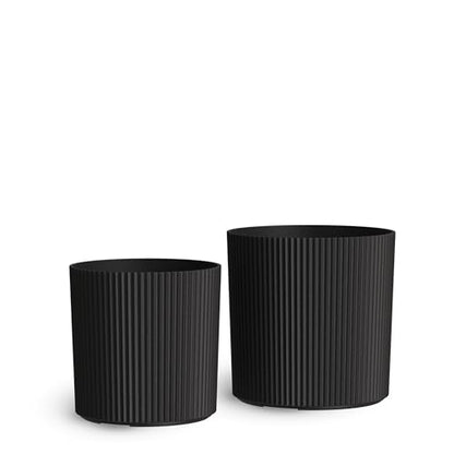 Mayne Haven 12in & 14in Round Fluted Modern Planter Set, Black, 2-Pack - color: Black, size: 12in and 14in