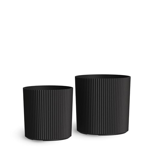 Mayne Haven 12in & 14in Round Fluted Modern Planter Set, Black, 2-Pack - color: Black, size: 12in and 14in