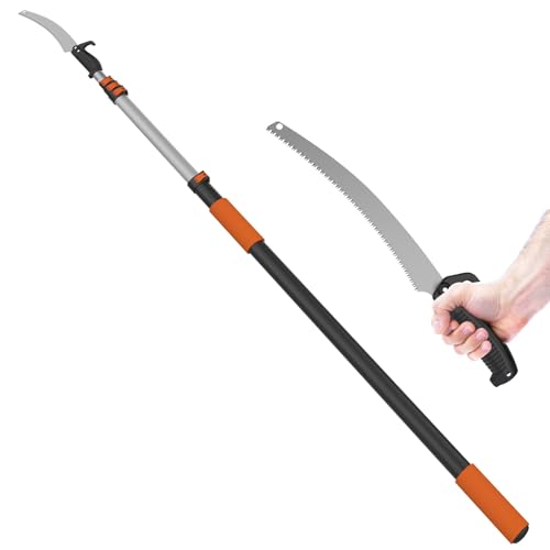 LAANPOLE 26FT Pole Saw, Telescoping Tree Trimmer with 5-20FT Extension Pole, Manual Branches Pruner for Backyard, Orange - size: 20FT