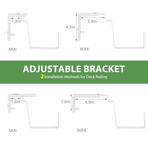 Railing Planter Box 4 Pack Hanging Balcony Planters with Adjustable Bracket - color: Black & White