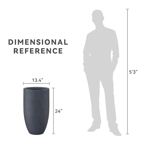 Kante Large Round Tapered Charcoal Concrete Planter 24" Tall, Outdoor - color: Charcoal, size: 24" Tall