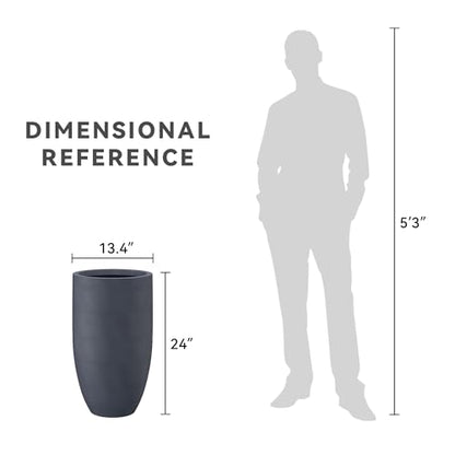 Kante Large Round Tapered Charcoal Concrete Planter 24" Tall, Outdoor - color: Charcoal, size: 24" Tall
