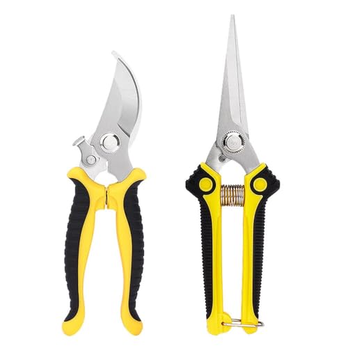 2Pcs Gardening Shears, Curved Garden Shears and Straight Gardening Pruning Shears, Ultra Sharp Stainless Steel Garden Scissors Trimmer (Yellow) - color: Yellow