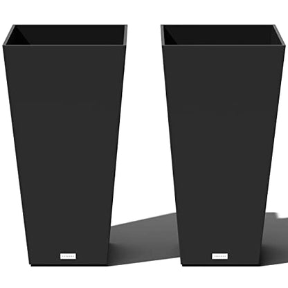 Veradek Pure Series Taper Planter - Tall Tapered Outdoor Planter with Shelf - color: Black, size: 30 inch - 2 pack