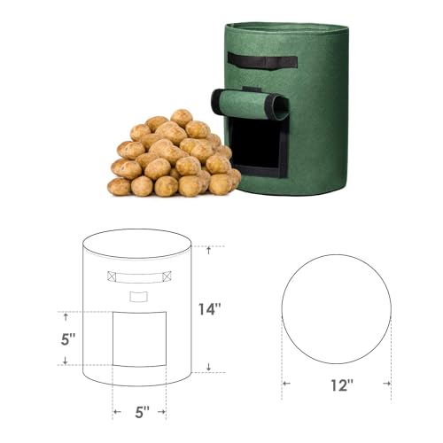 Delxo 5 Pack 7 Gallon Potato Growing Bags, Planter Garden Grow Bags with Flap, Double Layer Breathable Nonwoven Cloth for Planting,Vegetable,Tomato,Aeration Fabric Pots with Handles Green - size: 7 Gallon
